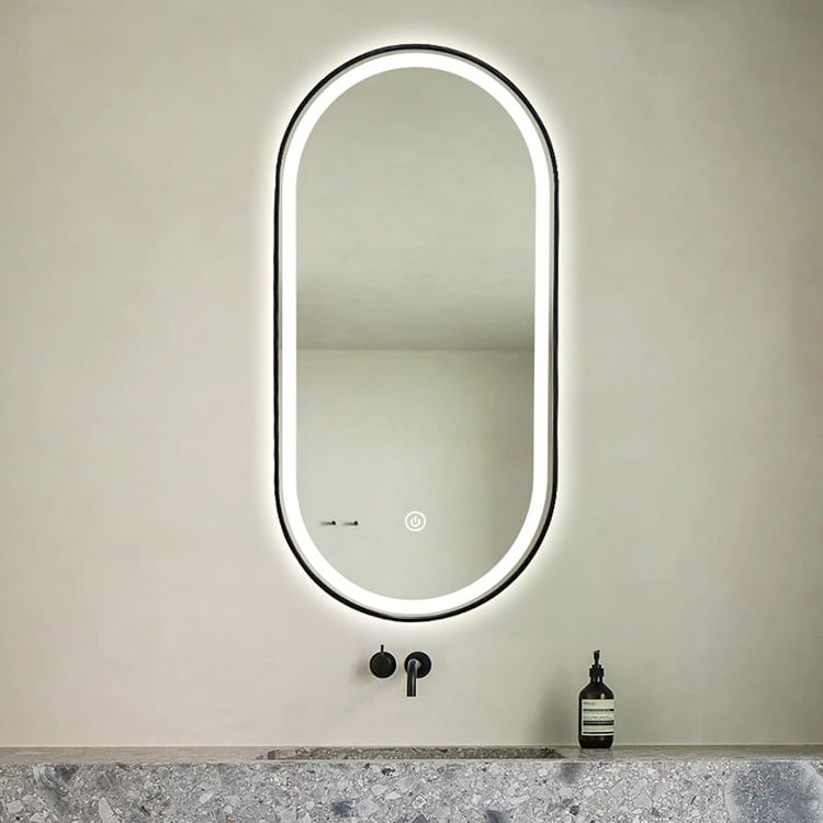 Premium spejl Oda med LED lys og sort alu ramme - Flere størrelser Wallshop.dk