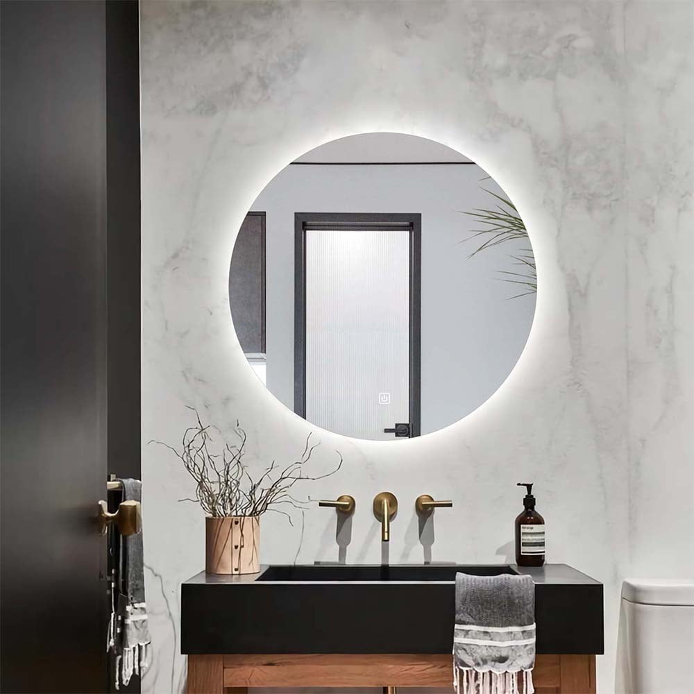 Premium rundt badeværelses spejl med LED, Antidug og Touchsensor