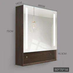 Koniseur spejlskab i valnøds look med LED lys, antidug og touchsensor - H75 x B60 x D14 cm