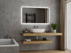 Ansbach Basic Badeværelsesspejl - Sandblæst kant - LED Lampeudtag - 60x80