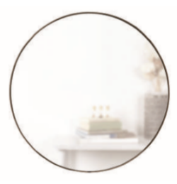 Stort cirklært spejl i med metal ramme i titanium look