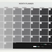 Sort-hvid magnetisk glas månedstavle 80 x 60. Engelsk