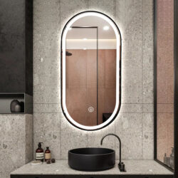 Koniseur spejl Oda med LED lys og sort alu ramme - Flere størrelser