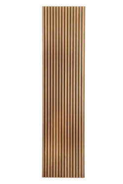 2. Soterings akustikpanel Valnød finer på frontSorte MDF kerne (sorte sider på lameller)2600x600x17 mm(kan have små skader i ender og på kanter)